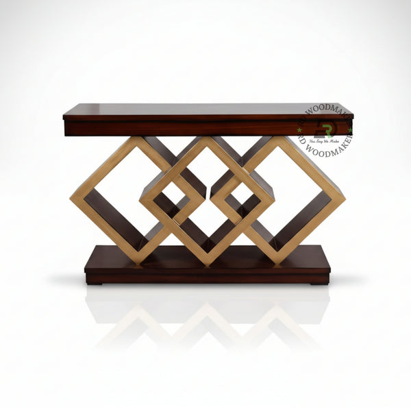 GEOMETRIC INTERLOCK WOODEN DESIGNER CONSOLE TABLE