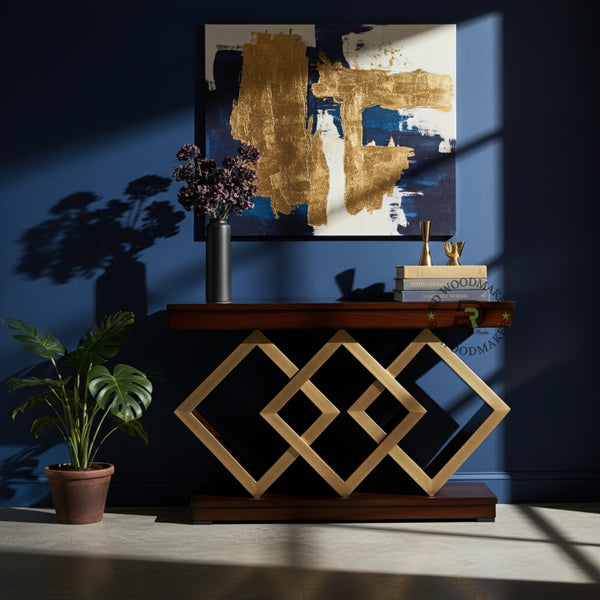 GEOMETRIC INTERLOCK WOODEN DESIGNER CONSOLE TABLE