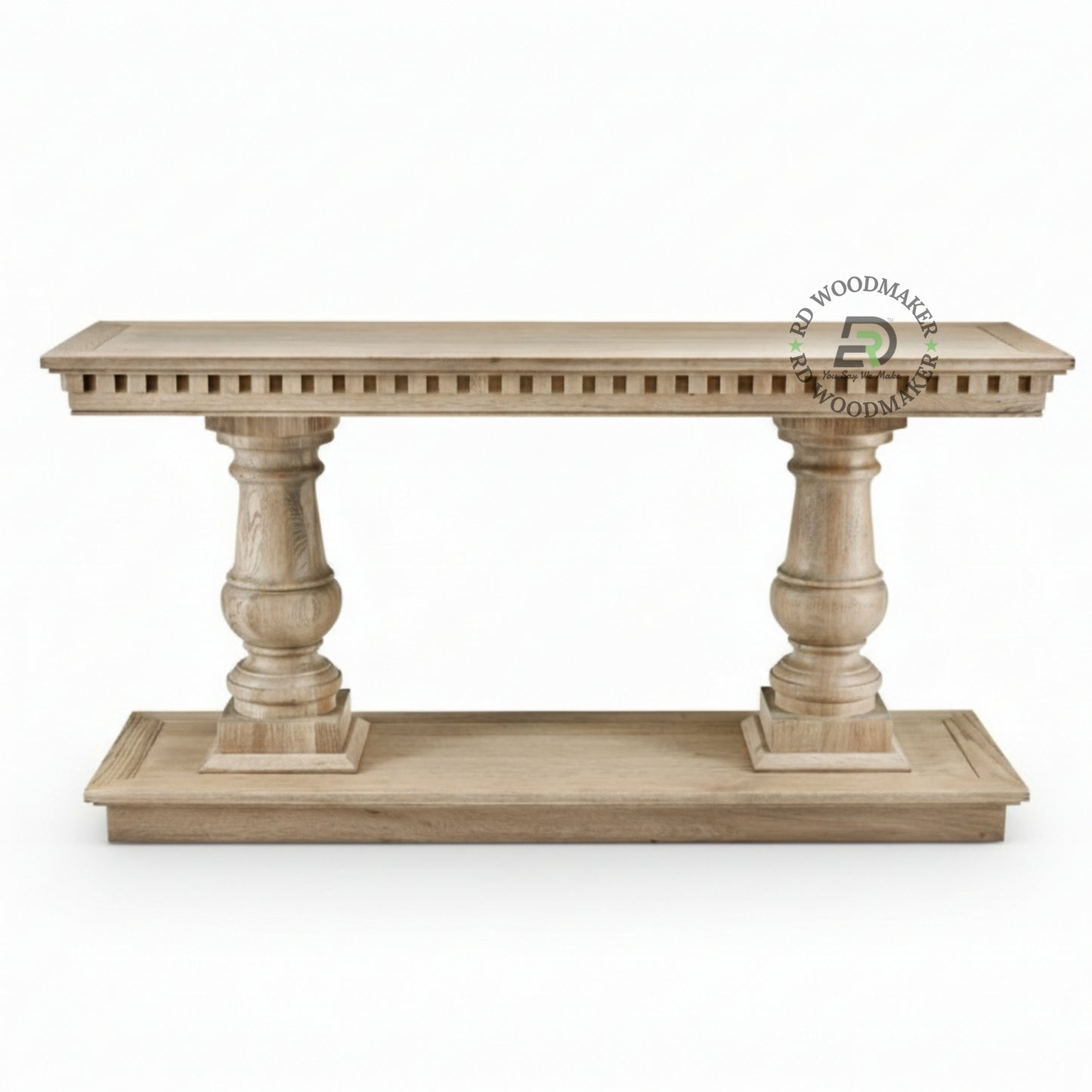 CLASSIC DOUBLE PEDESTAL NATURAL WOOD CONSOLE TABLE