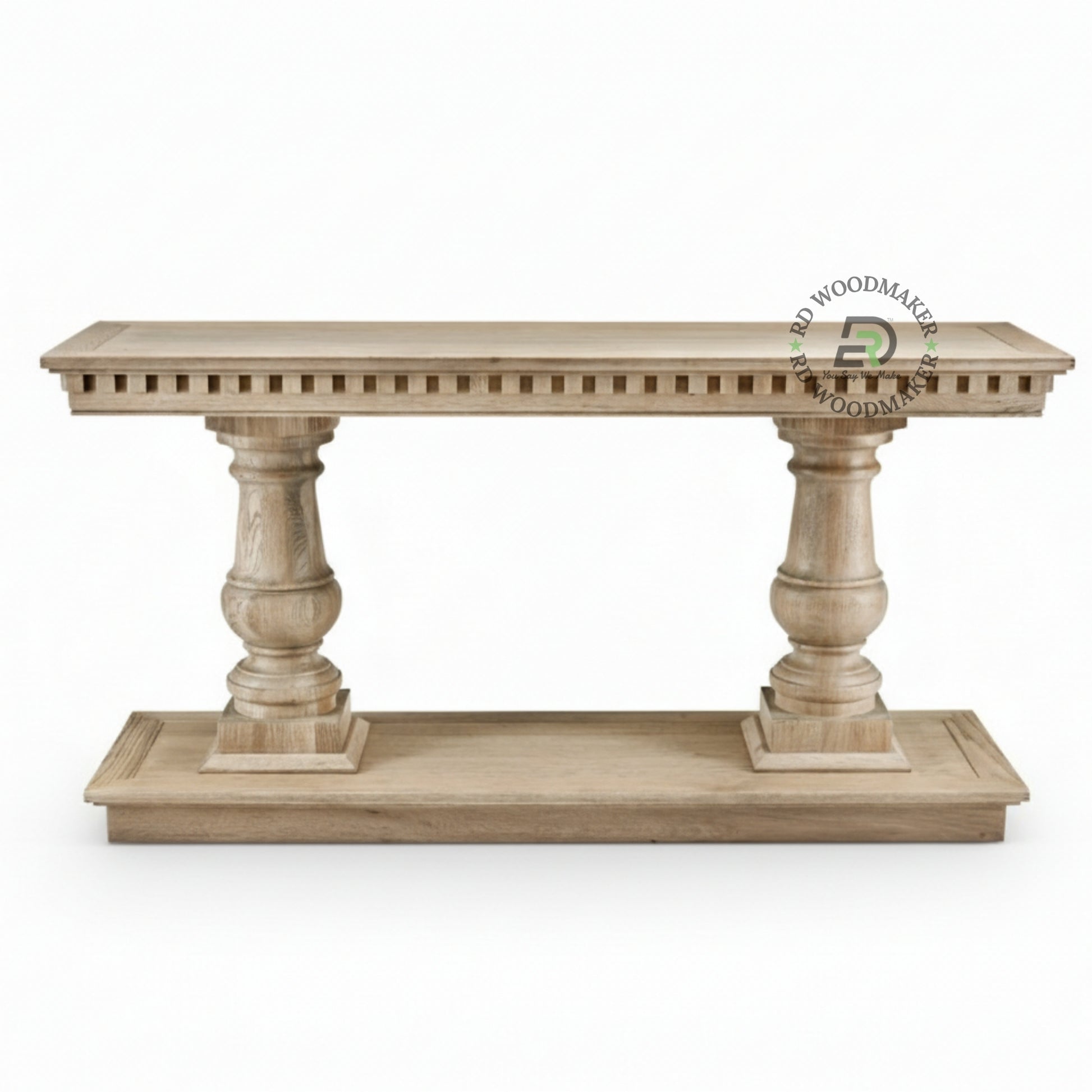 CLASSIC DOUBLE PEDESTAL NATURAL WOOD CONSOLE TABLE
