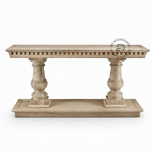 CLASSIC DOUBLE PEDESTAL NATURAL WOOD CONSOLE TABLE