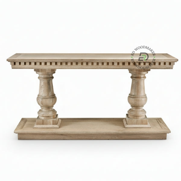 CLASSIC DOUBLE PEDESTAL NATURAL WOOD CONSOLE TABLE