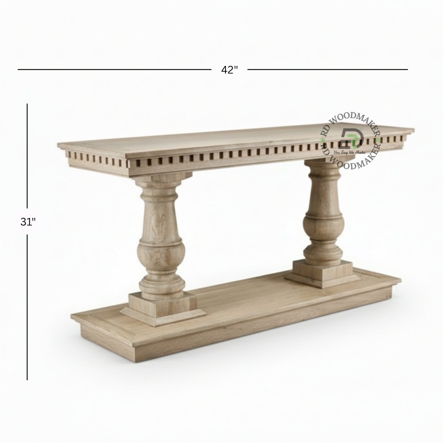 CLASSIC DOUBLE PEDESTAL NATURAL WOOD CONSOLE TABLE