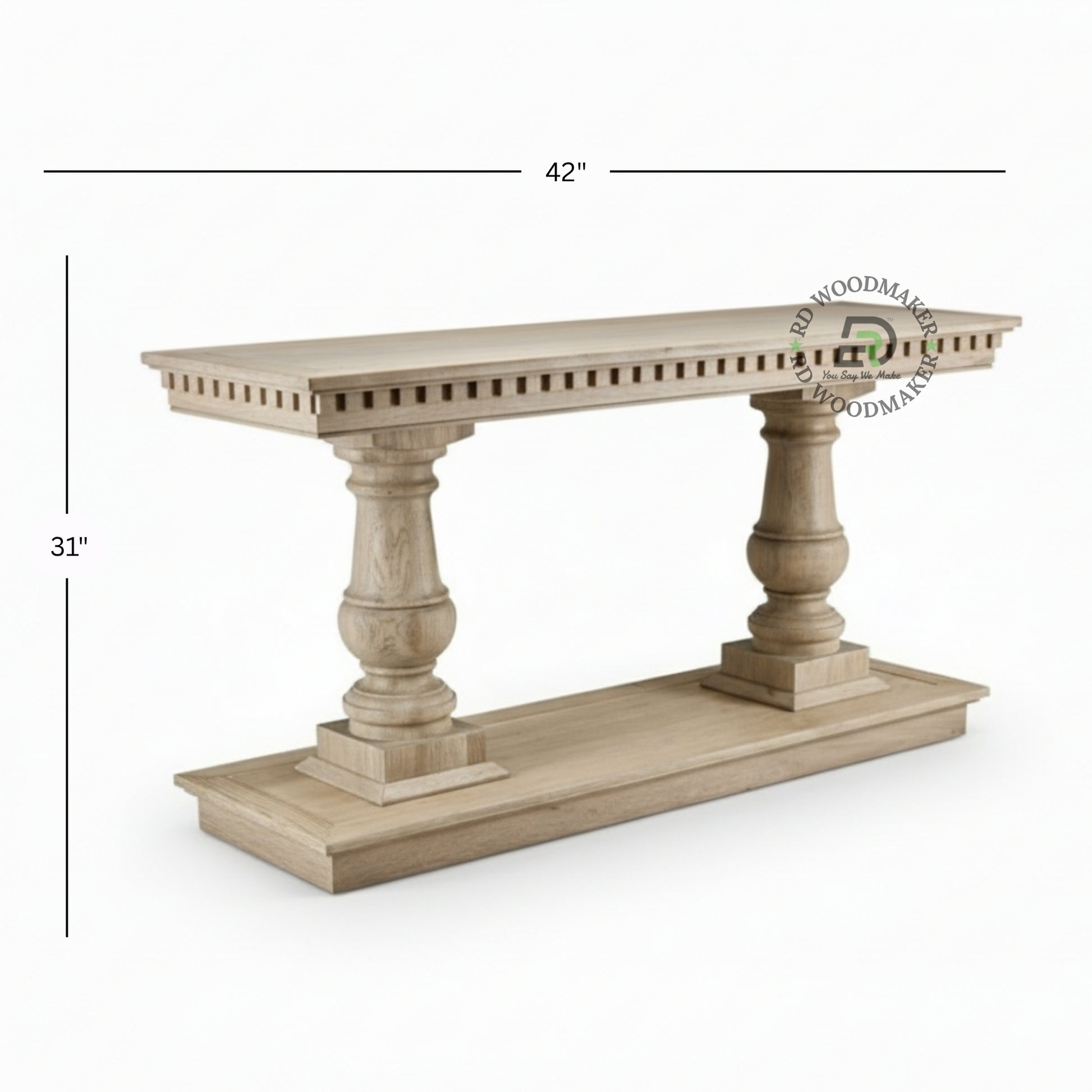 CLASSIC DOUBLE PEDESTAL NATURAL WOOD CONSOLE TABLE