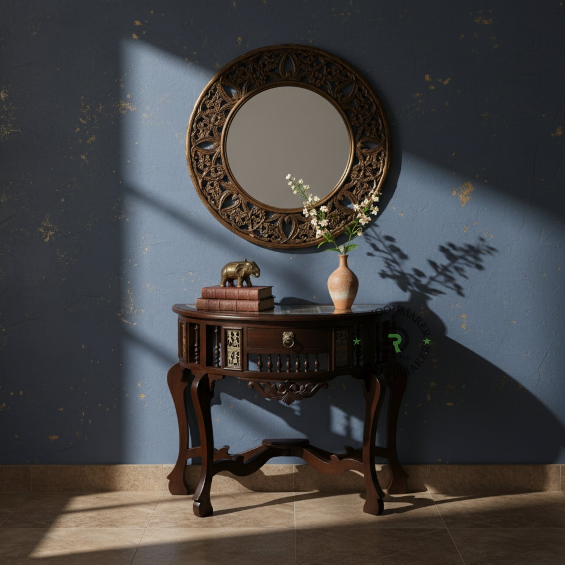 HERITAGE SEMI-CIRCULAR INLAY CONSOLE TABLE