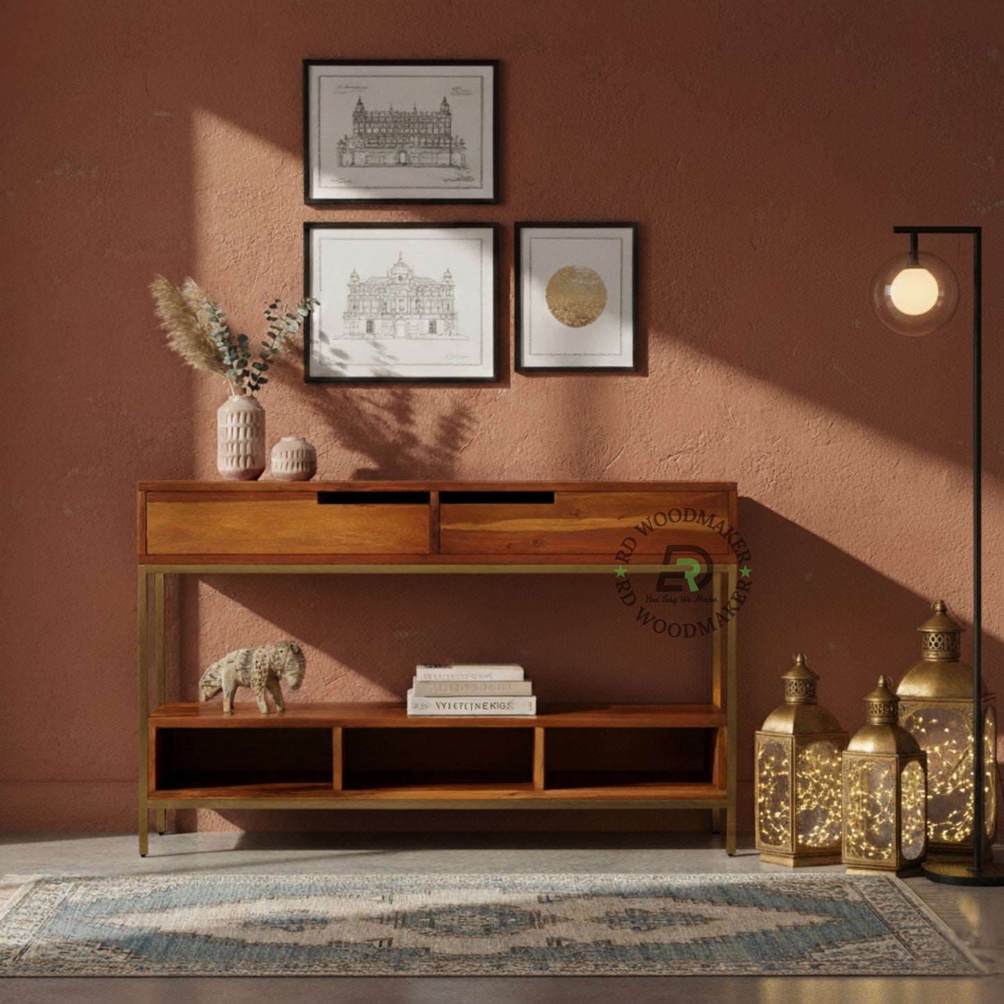 MODERN METAL FRAME STORAGE CONSOLE TABLE