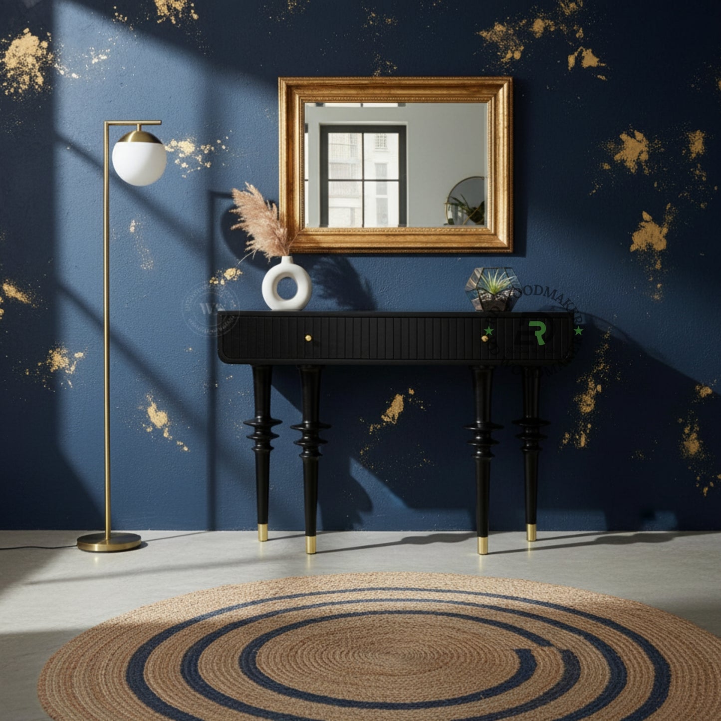 BLACK CONTEMPORARY FLUTED LEG CONSOLE TABLE