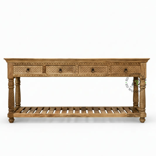 ROYAL HANDCARVED STORAGE CONSOLE TABLE