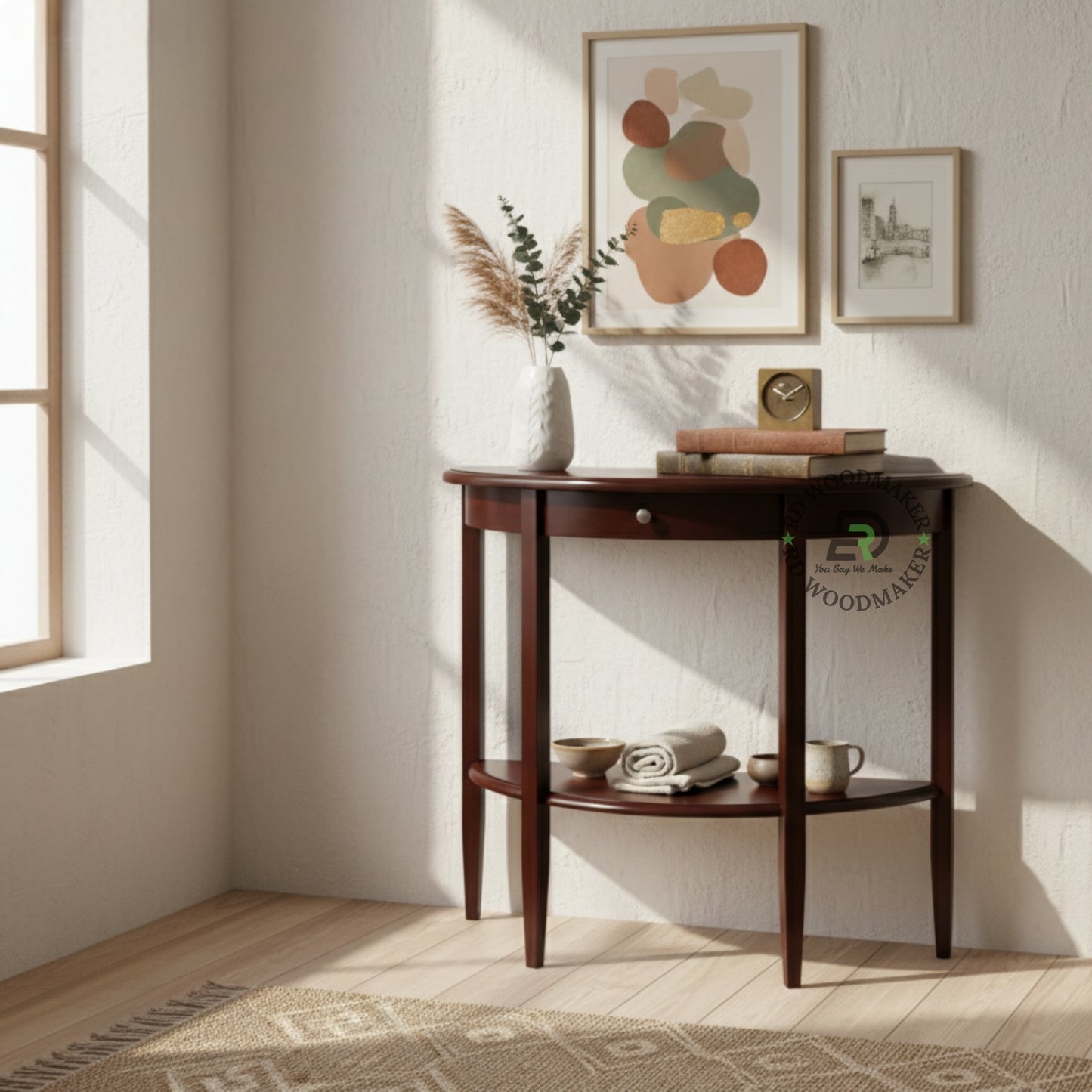 CURVED FRONT SINGLE DRAWER CONSOLE TABLE