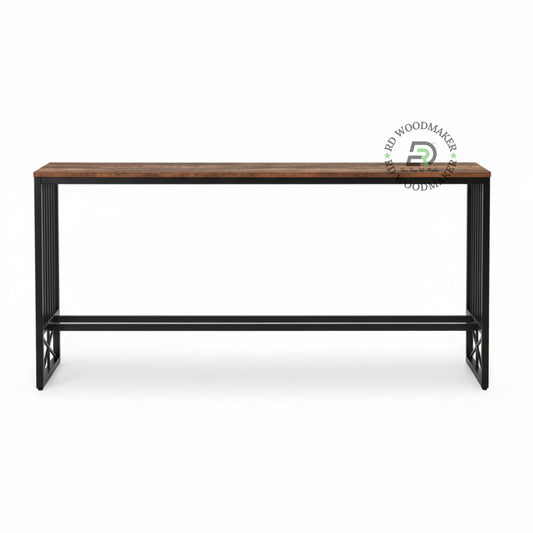 INDUSTRIAL METAL FRAME WOODEN CONSOLE TABLE