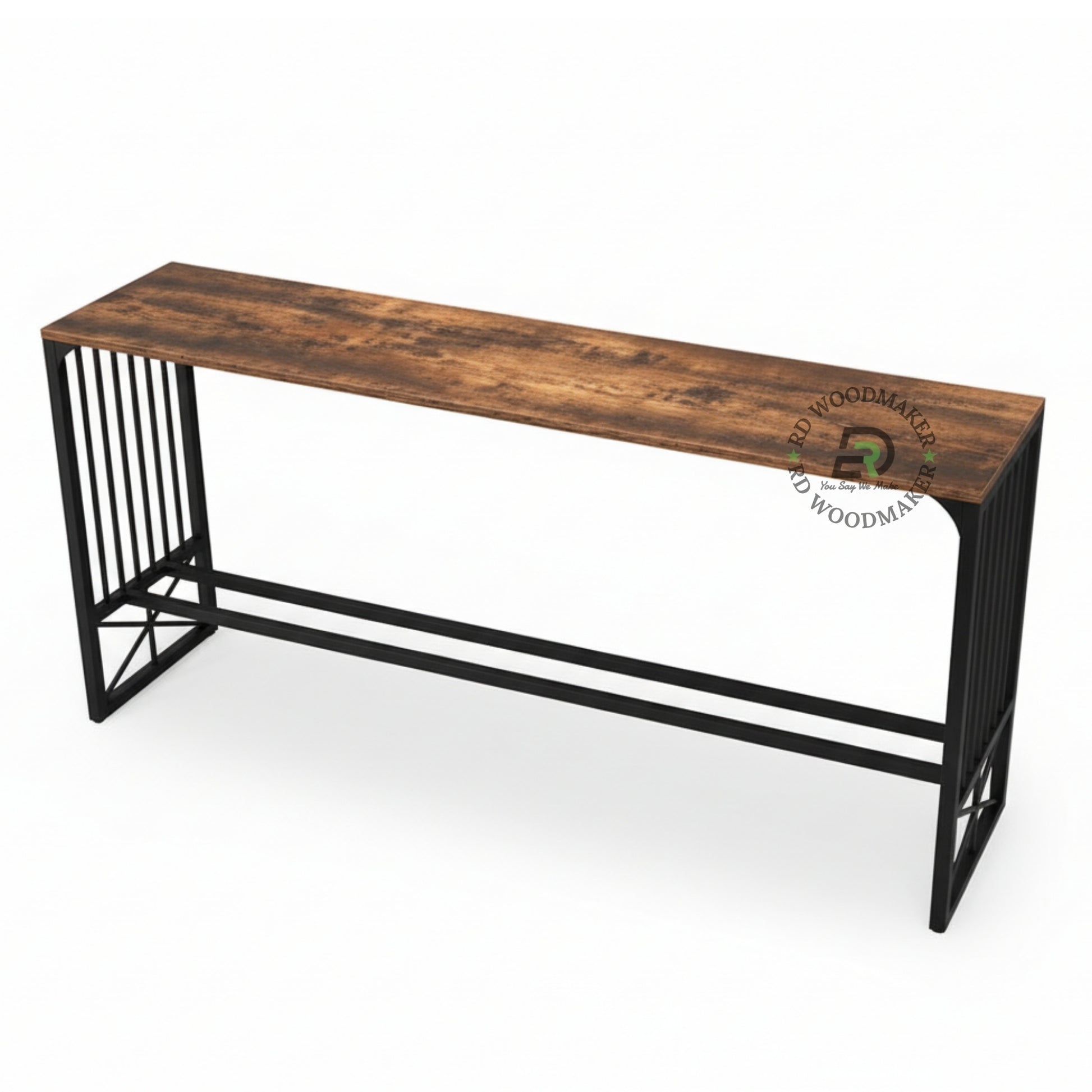 INDUSTRIAL METAL FRAME WOODEN CONSOLE TABLE
