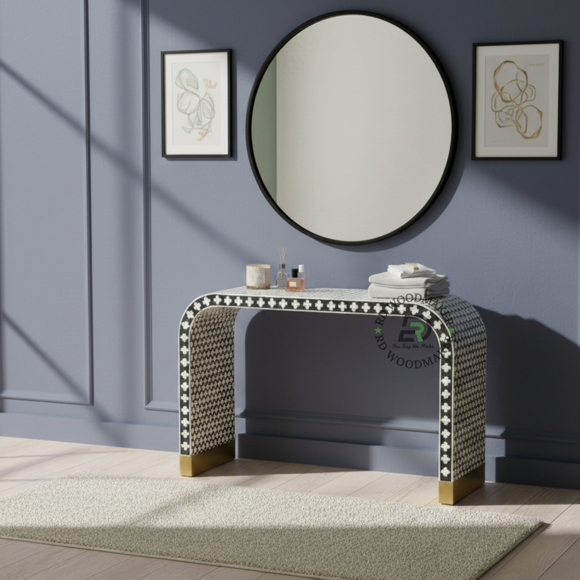 BONE INLAY WATERFALL CONSOLE TABLE