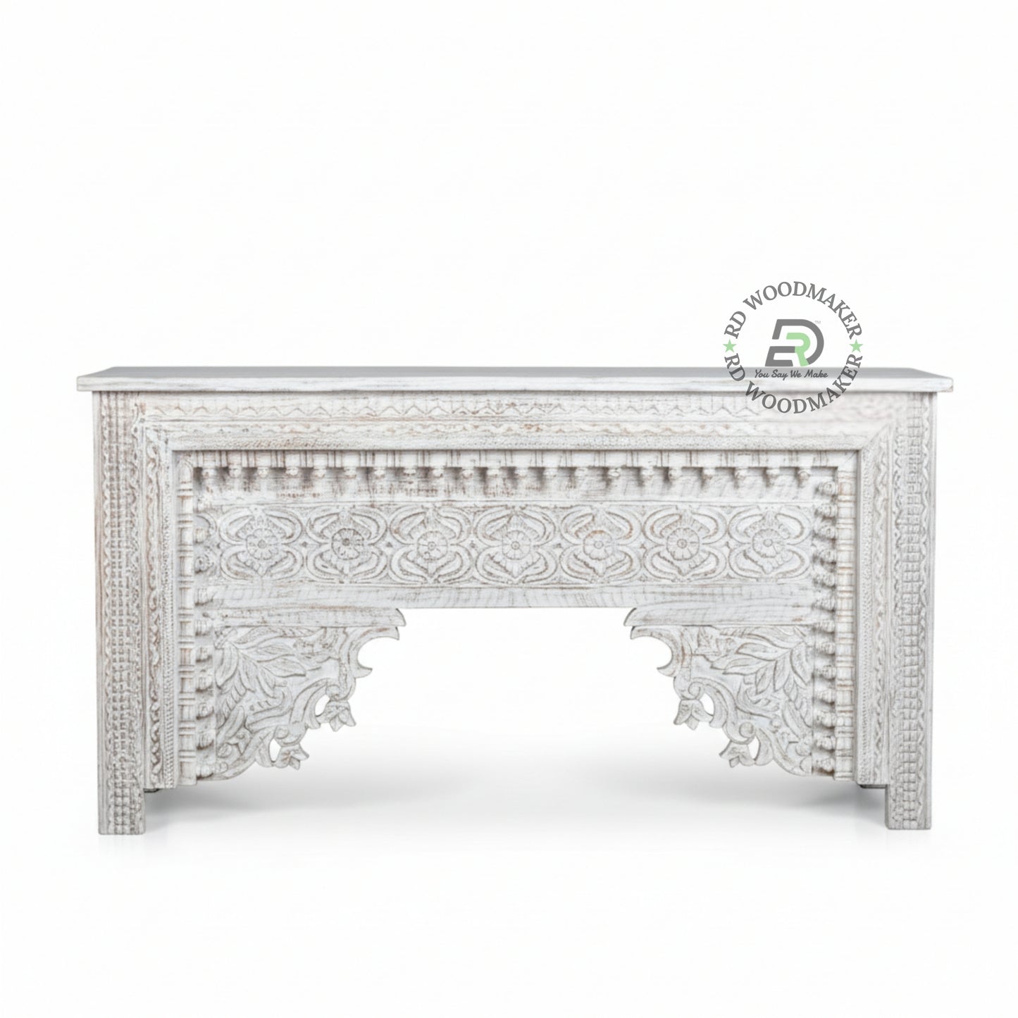 VINTAGE WHITE HANDCARVED HERITAGE CONSOLE TABLE