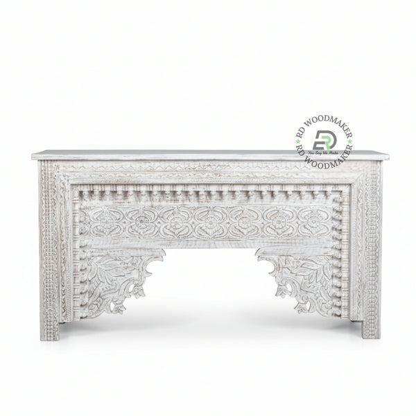 VINTAGE WHITE HANDCARVED HERITAGE CONSOLE TABLE