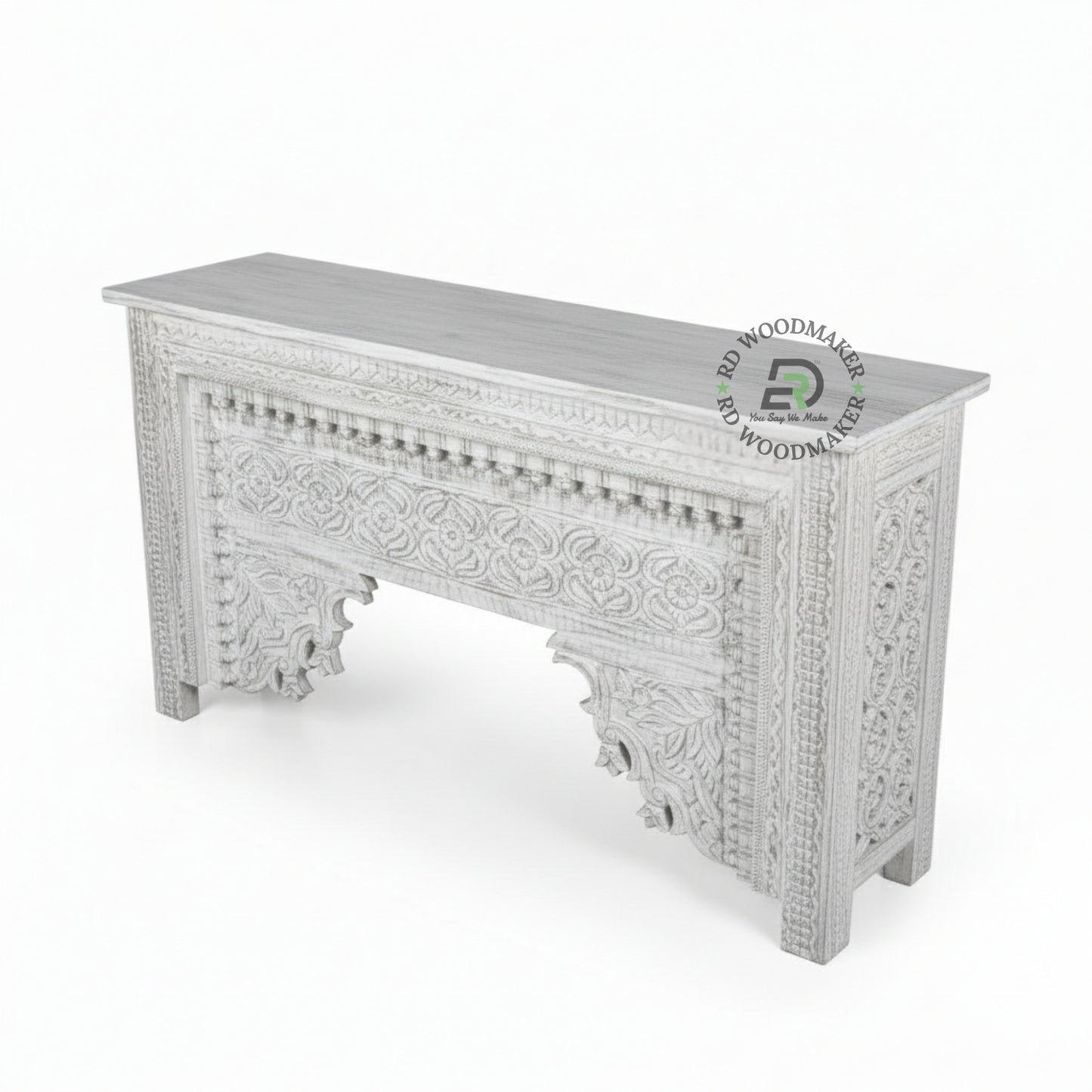 VINTAGE WHITE HANDCARVED HERITAGE CONSOLE TABLE