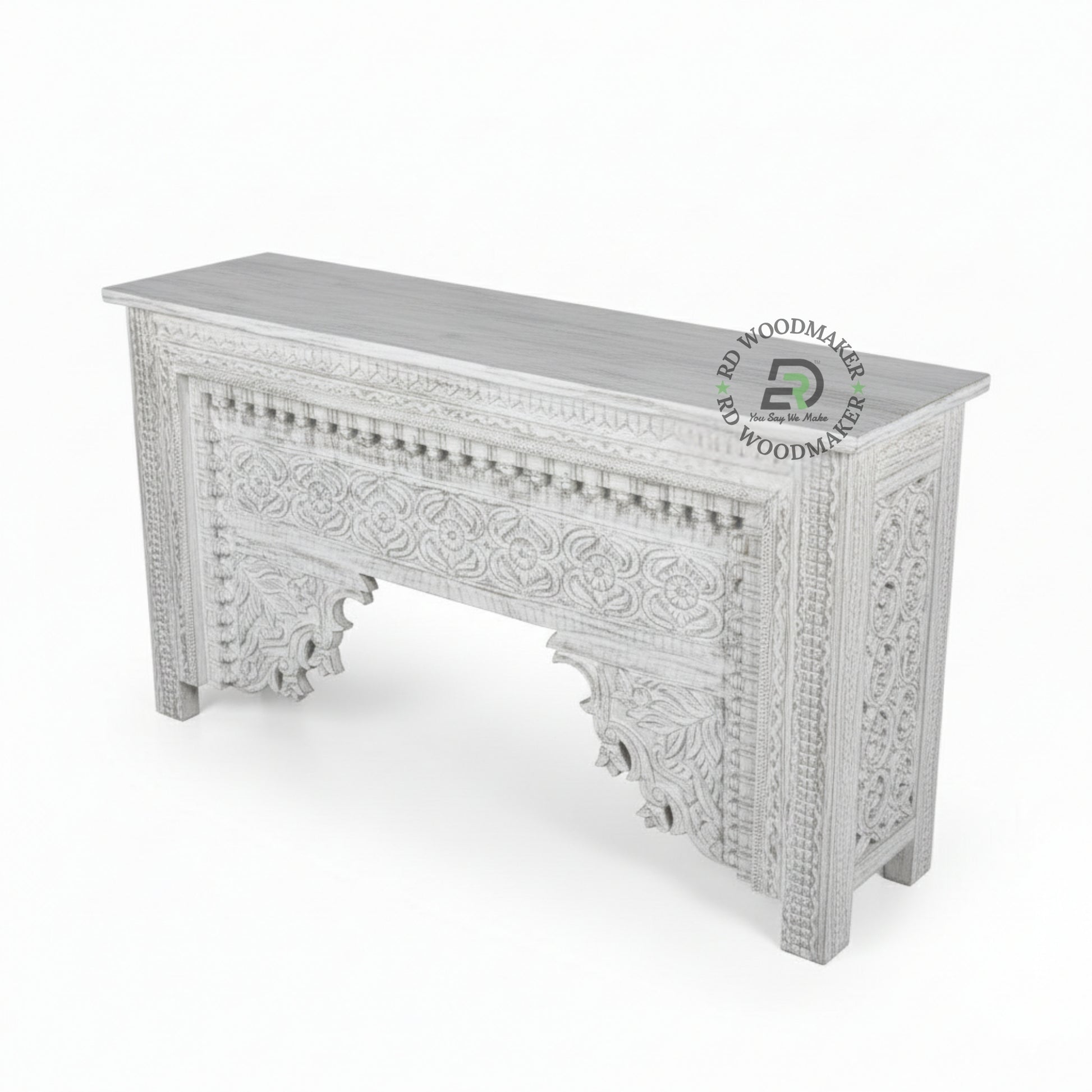VINTAGE WHITE HANDCARVED HERITAGE CONSOLE TABLE
