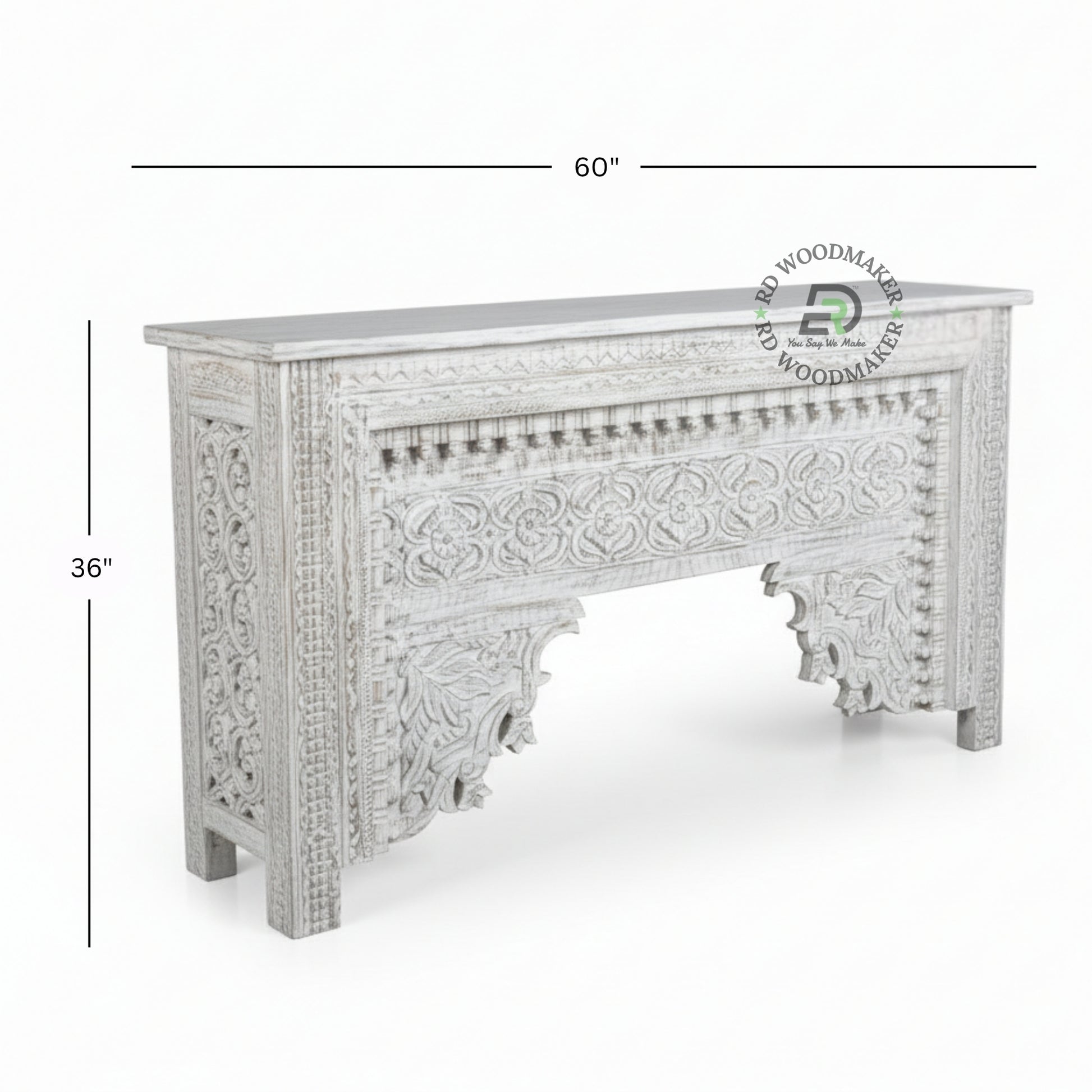 VINTAGE WHITE HANDCARVED HERITAGE CONSOLE TABLE