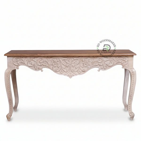FRENCH STYLE CARVED CURVED LEG CONSOLE TABLE
