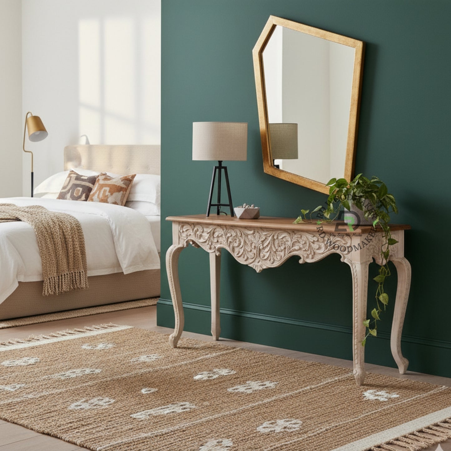 FRENCH STYLE CARVED CURVED LEG CONSOLE TABLE