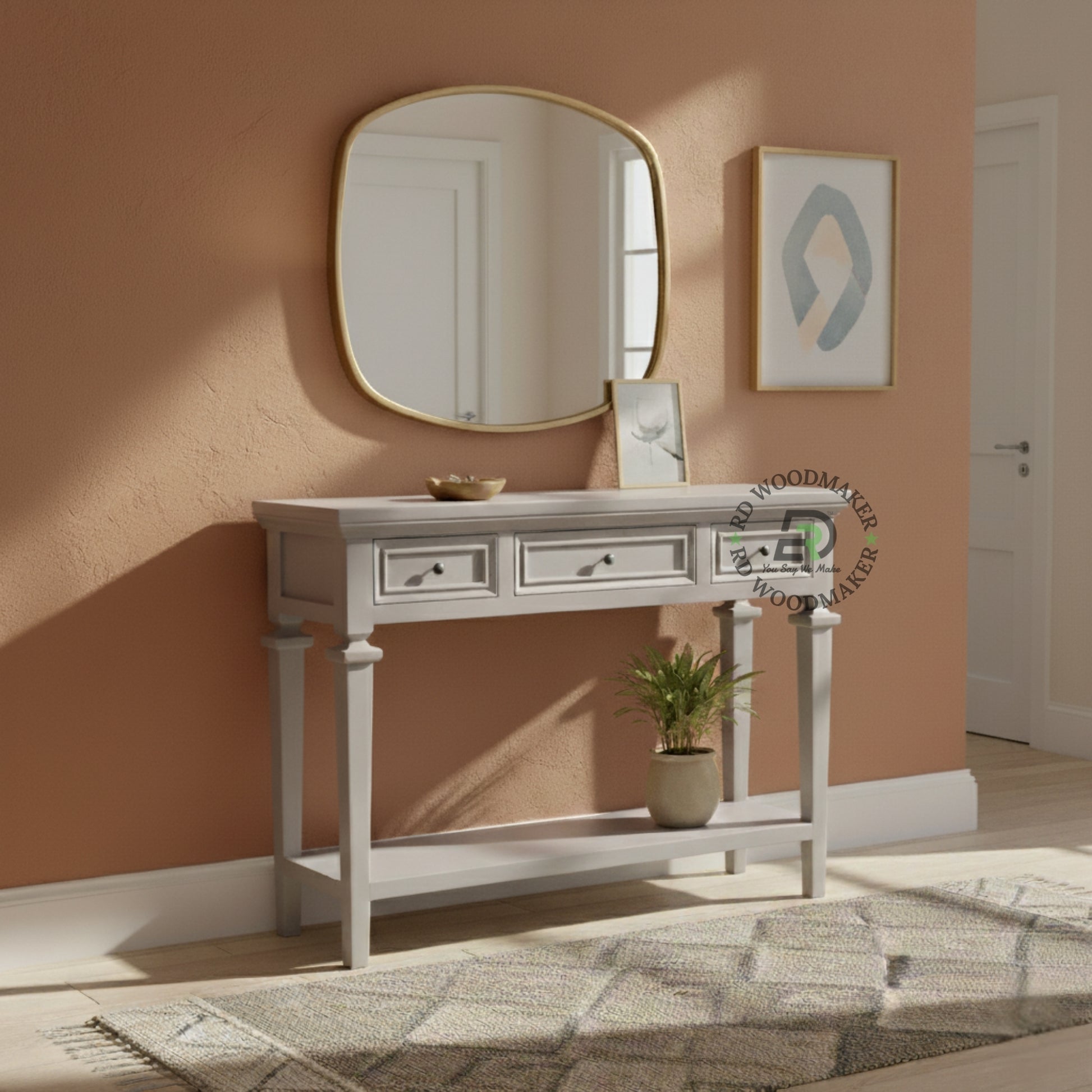MINIMAL GREY THREE DRAWER CONSOLE TABLE WITH SHELF