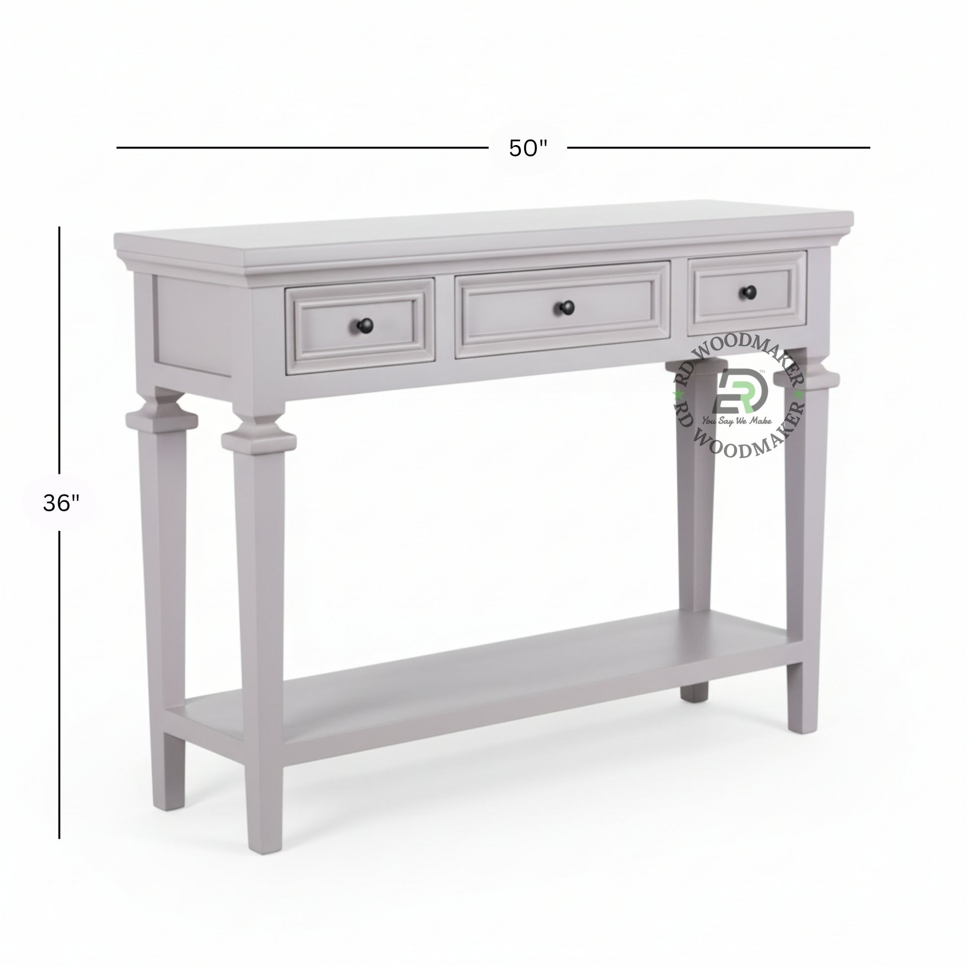 MINIMAL GREY THREE DRAWER CONSOLE TABLE WITH SHELF