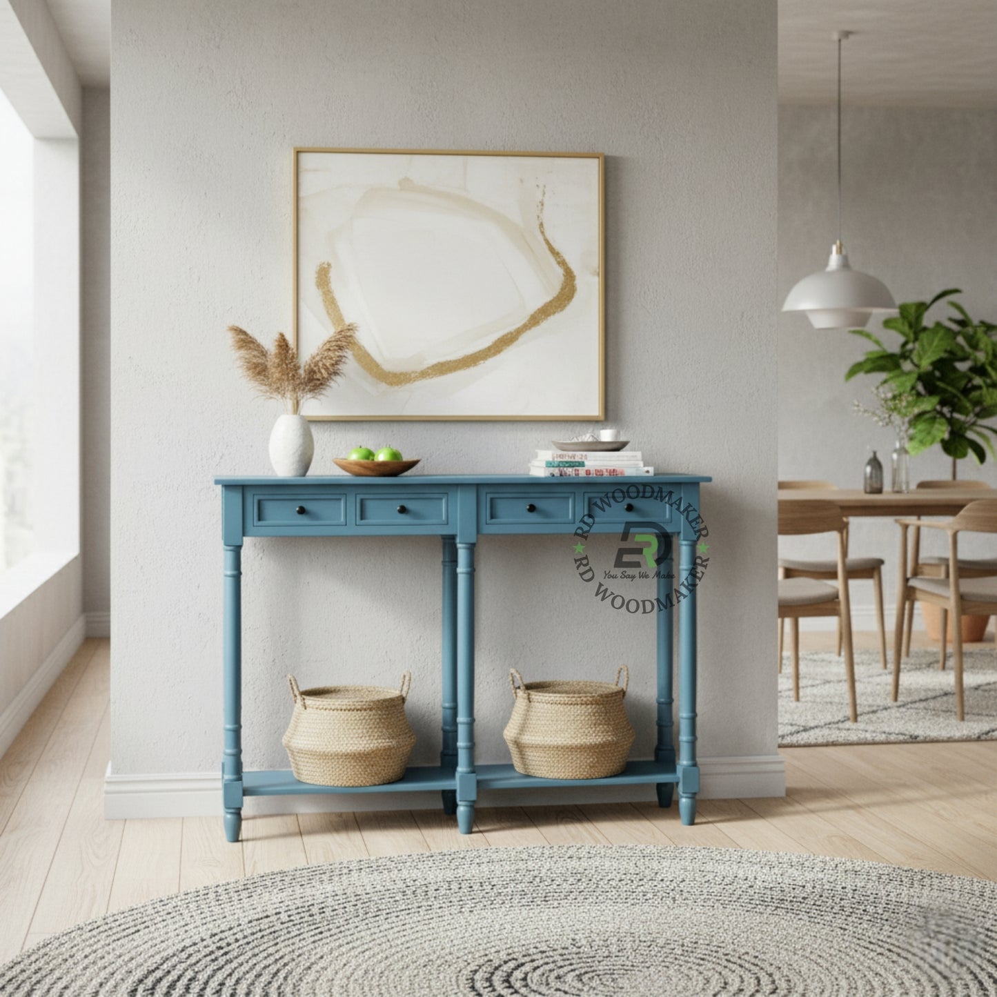 CLASSIC BLUE FOUR DRAWER LONG CONSOLE TABLE