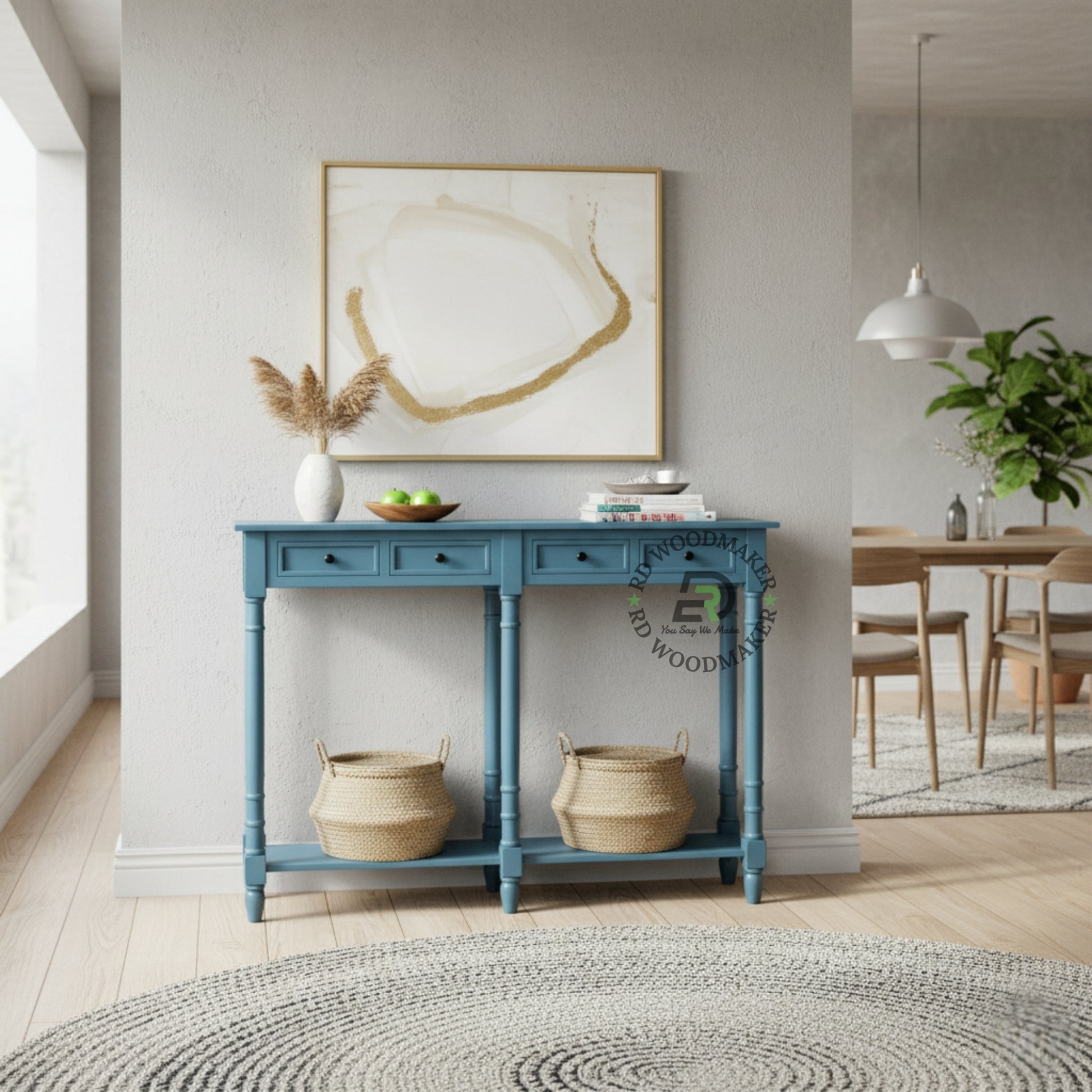 CLASSIC BLUE FOUR DRAWER LONG CONSOLE TABLE