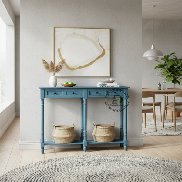 CLASSIC BLUE FOUR DRAWER LONG CONSOLE TABLE