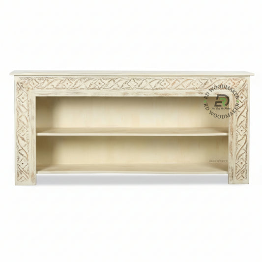CARVED OPEN SHELF CONSOLE TABLE WITH STORAGE