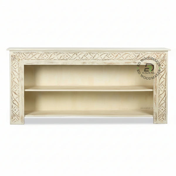 CARVED OPEN SHELF CONSOLE TABLE WITH STORAGE