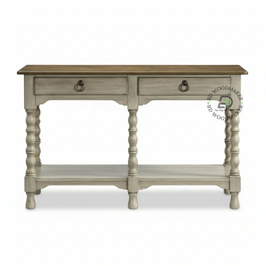 CLASSIC DOUBLE DRAWER TURNED LEG CONSOLE TABLE