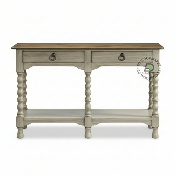 CLASSIC DOUBLE DRAWER TURNED LEG CONSOLE TABLE