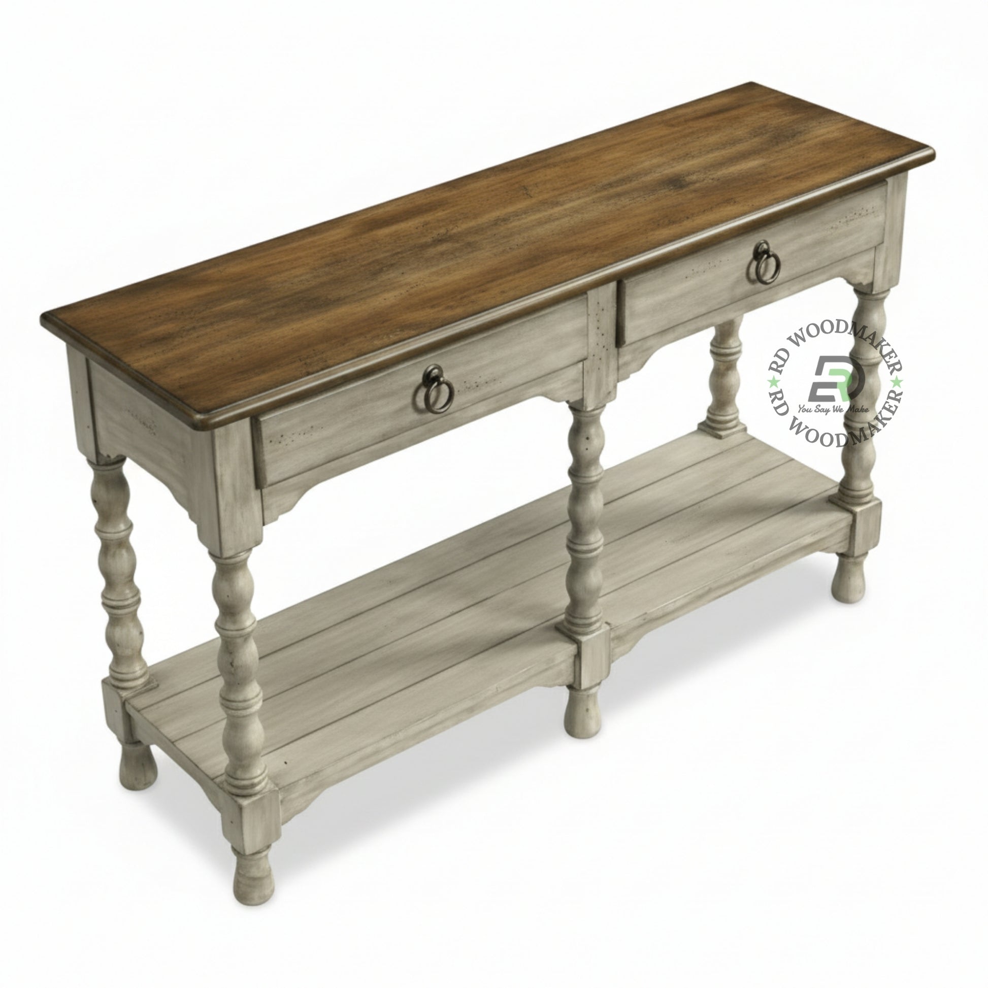 CLASSIC DOUBLE DRAWER TURNED LEG CONSOLE TABLE
