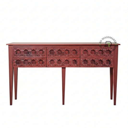 VINTAGE MULTI DRAWER CARVED CONSOLE TABLE