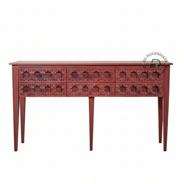 VINTAGE MULTI DRAWER CARVED CONSOLE TABLE
