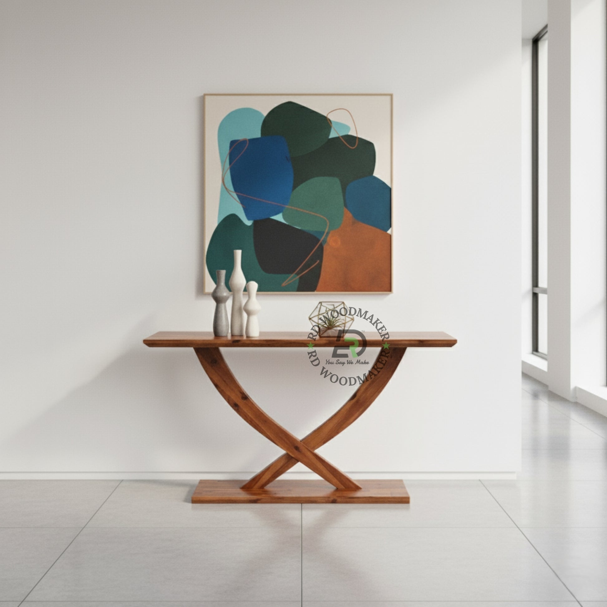 CROSS BASE SOLID WOOD CONSOLE TABLE