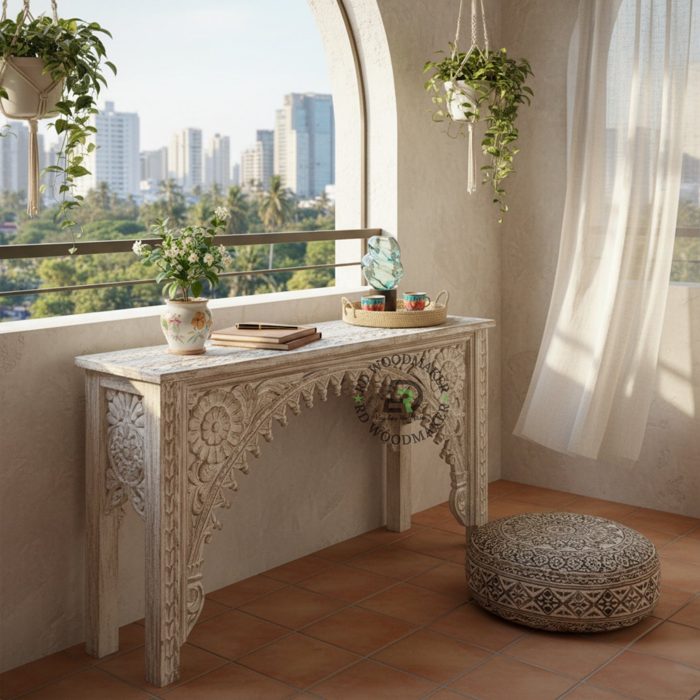 HANDCARVED ARCH DESIGN CONSOLE TABLE