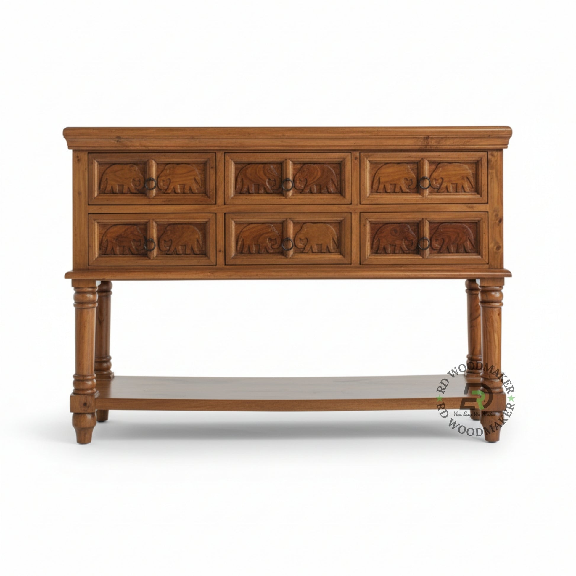 HERITAGE ELEPHANT CARVED STORAGE CONSOLE TABLE