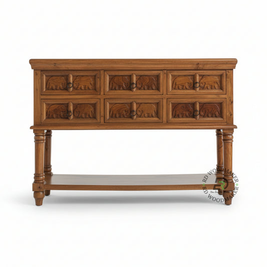 HERITAGE ELEPHANT CARVED STORAGE CONSOLE TABLE