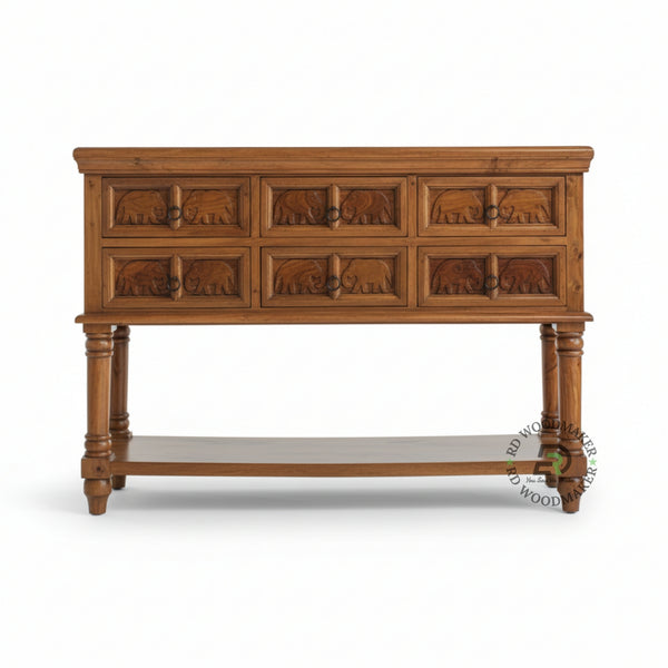 HERITAGE ELEPHANT CARVED STORAGE CONSOLE TABLE