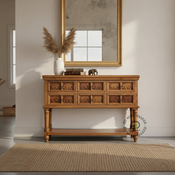 HERITAGE ELEPHANT CARVED STORAGE CONSOLE TABLE