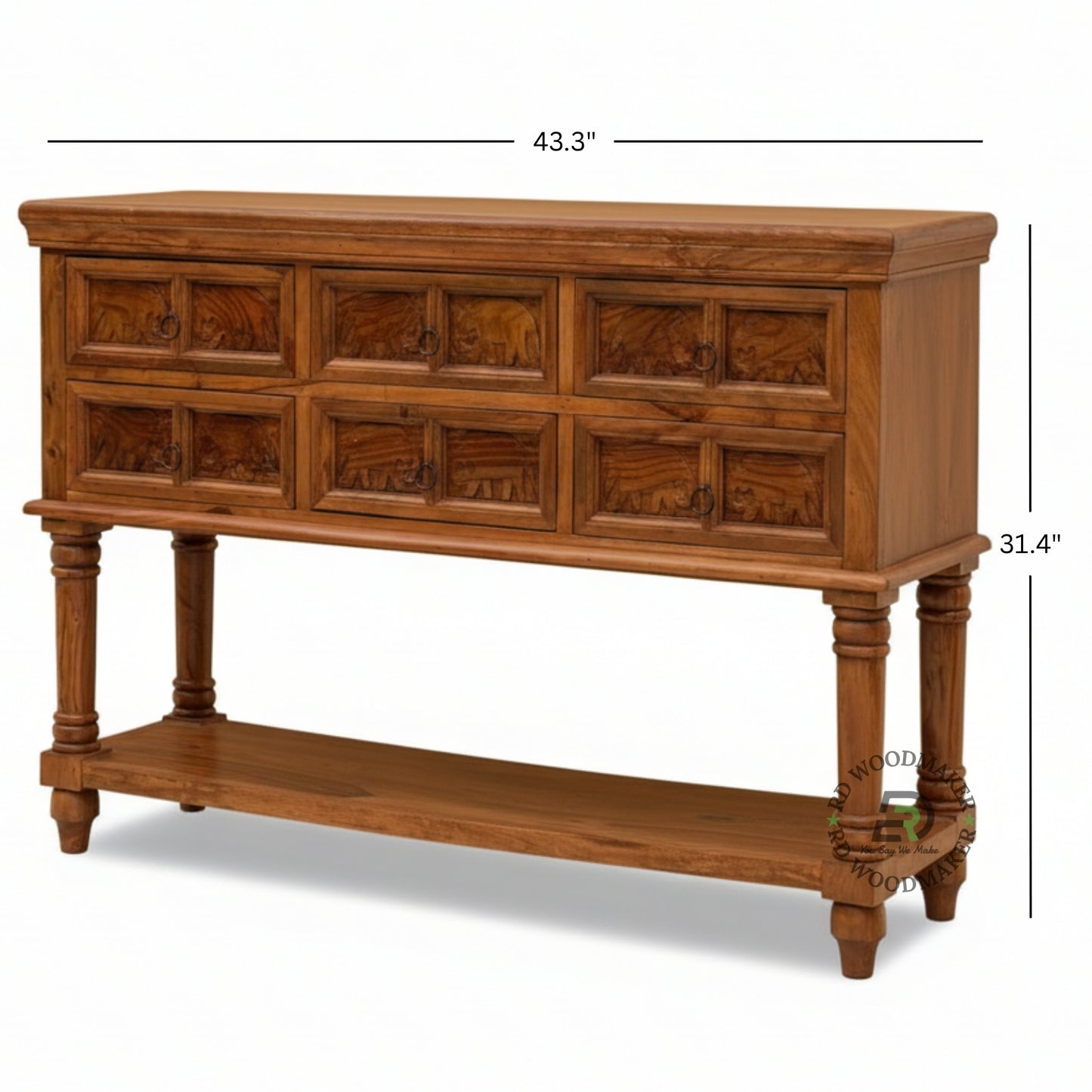 HERITAGE ELEPHANT CARVED STORAGE CONSOLE TABLE