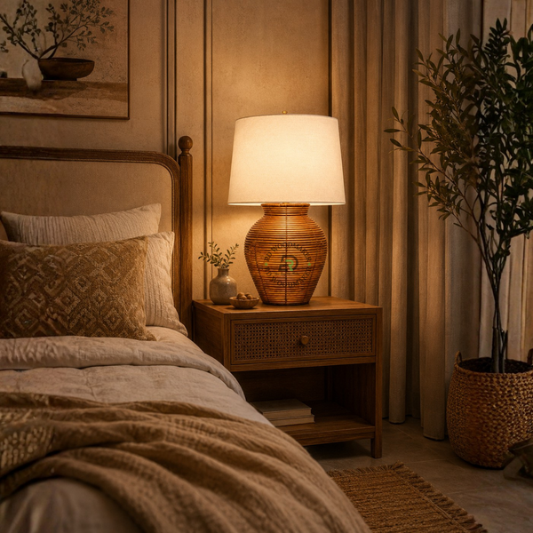 HANDWOVEN RATTAN TABLE LAMP
