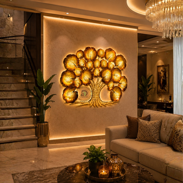 GOLDEN TREE OF LIFE METAL WALL DECOR