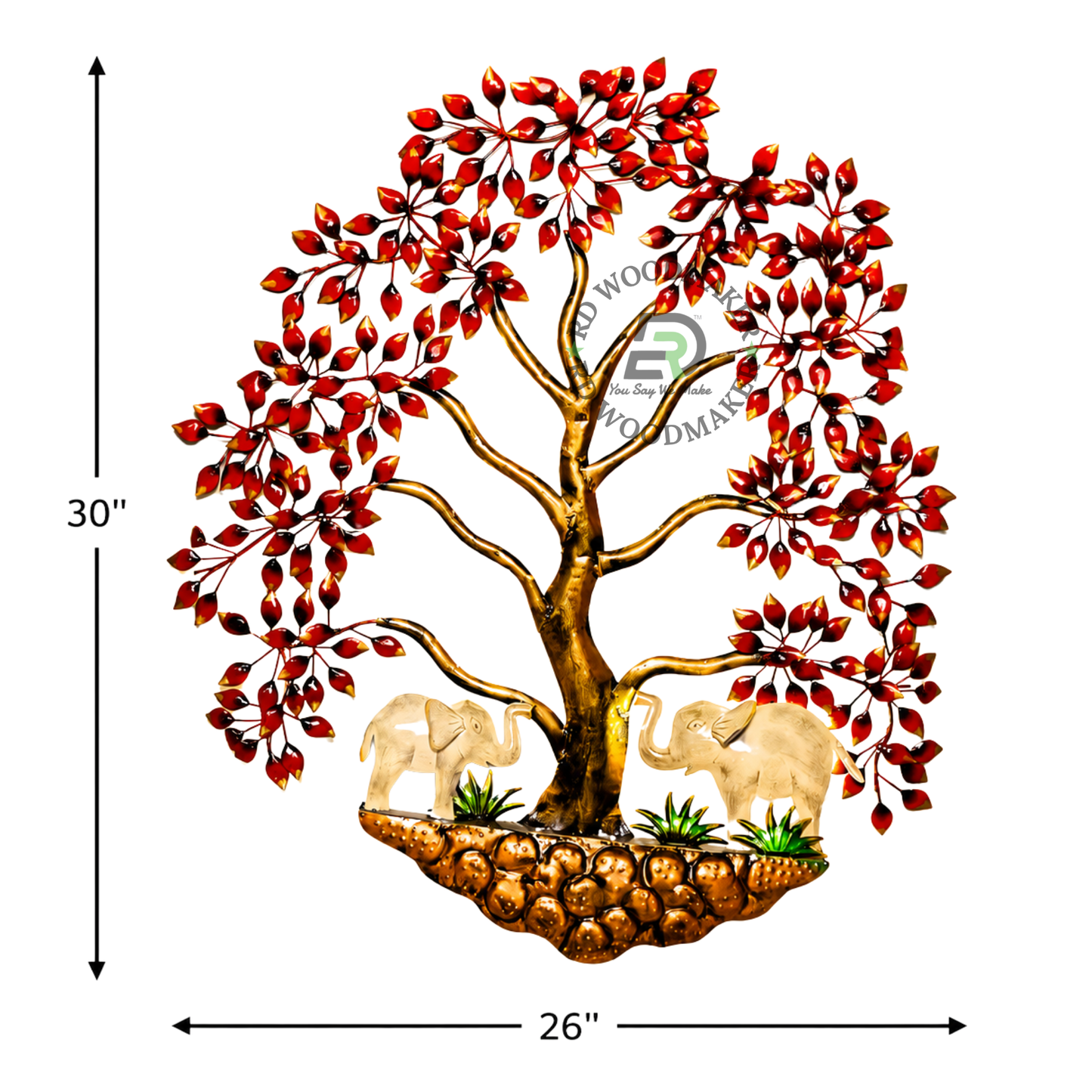 RED TREE WITH ELEPHANTS METAL WALL DECOR