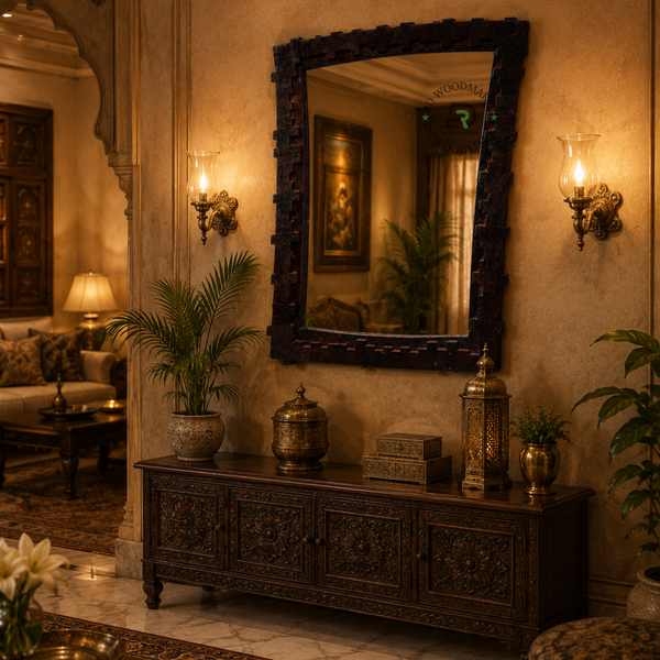 HANDCRAFTED WOODEN WALL MIRROR