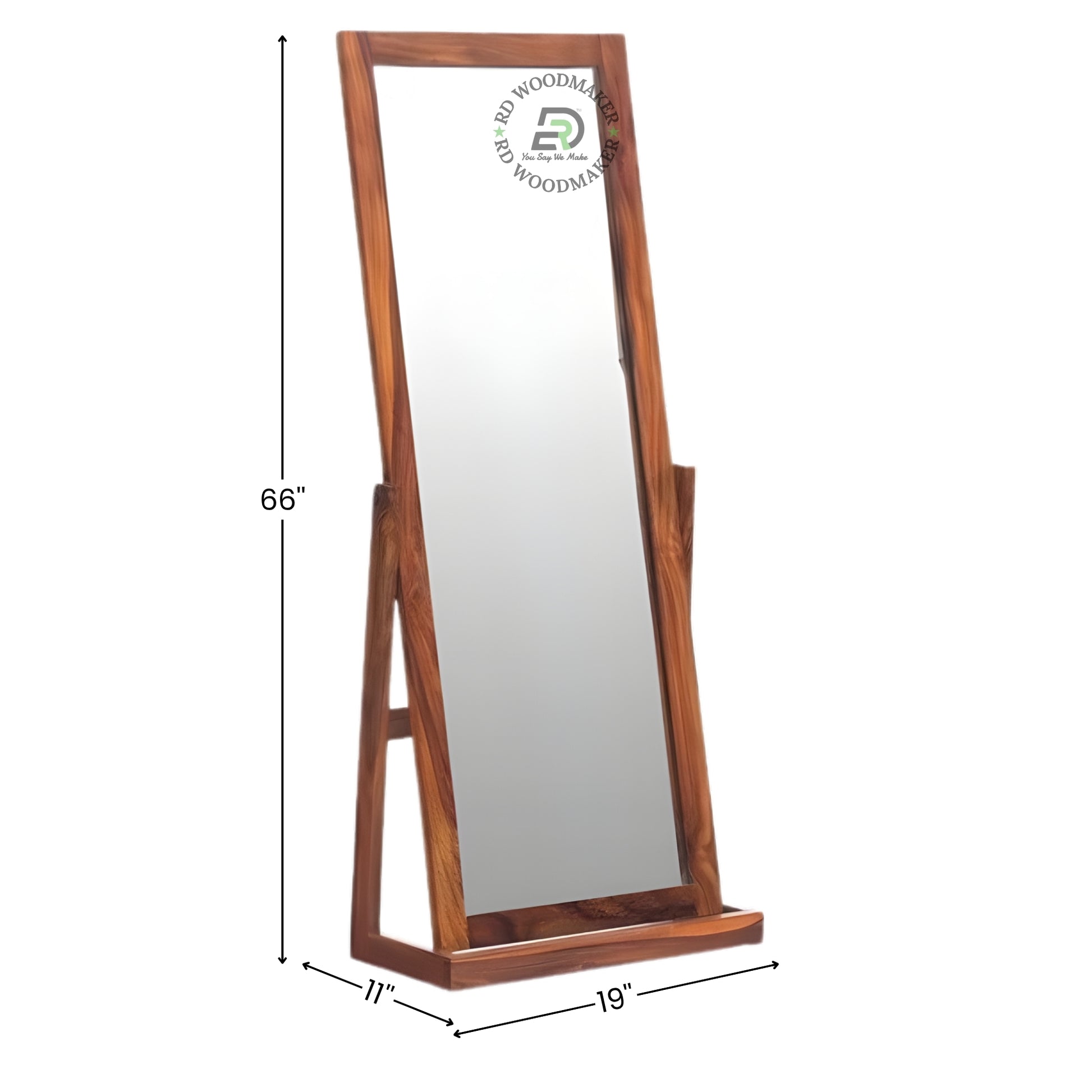 Solid Wood Floor Standing Full Length Mirror with Frame