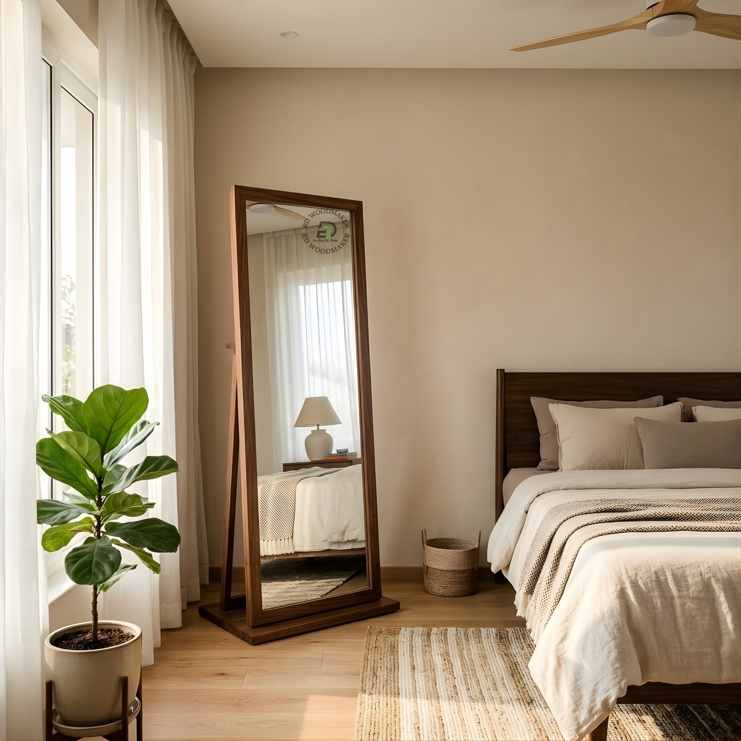 Solid Wood Floor Standing Full Length Mirror with Frame