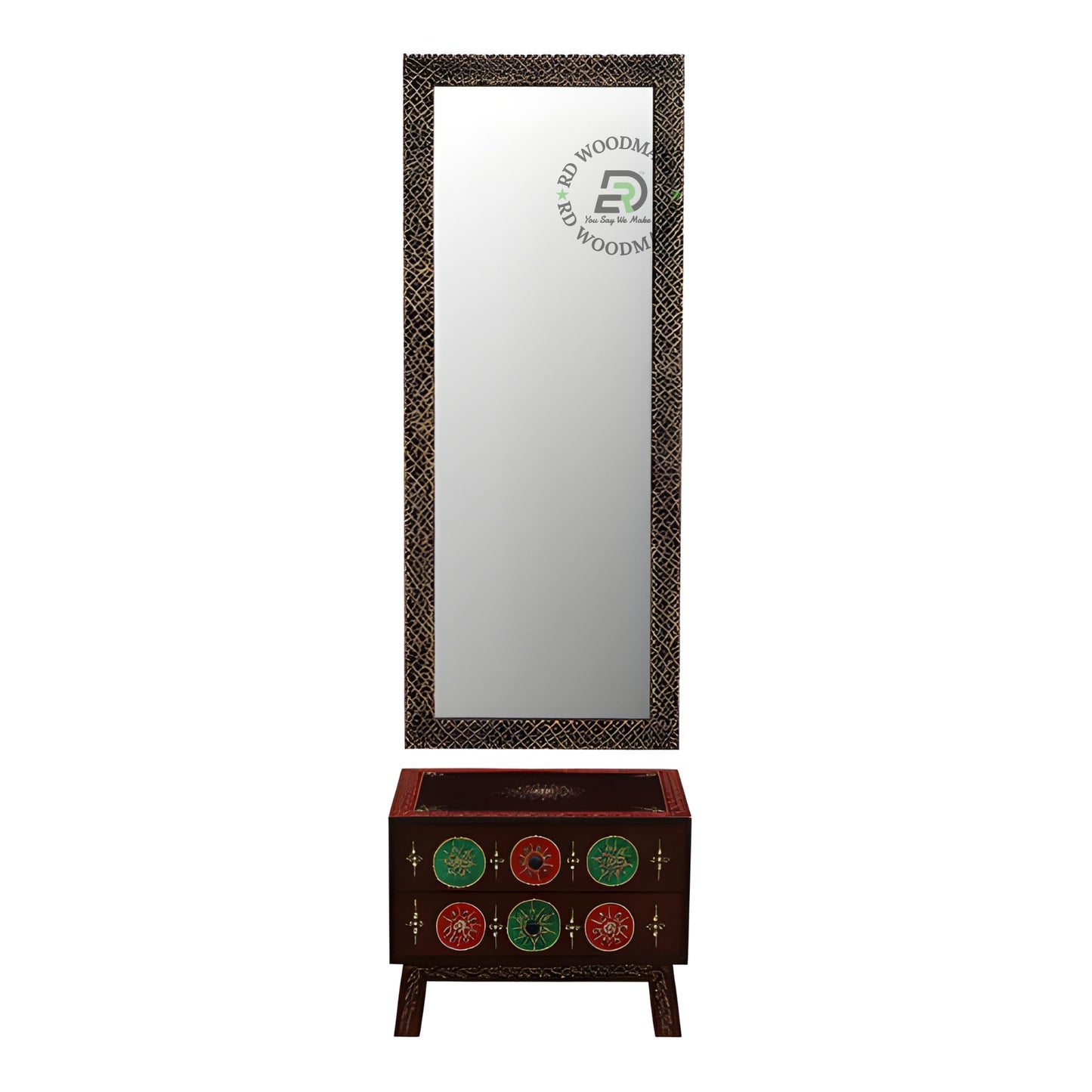 Designer Wooden Dressing Mirror with Storage Chest Unit