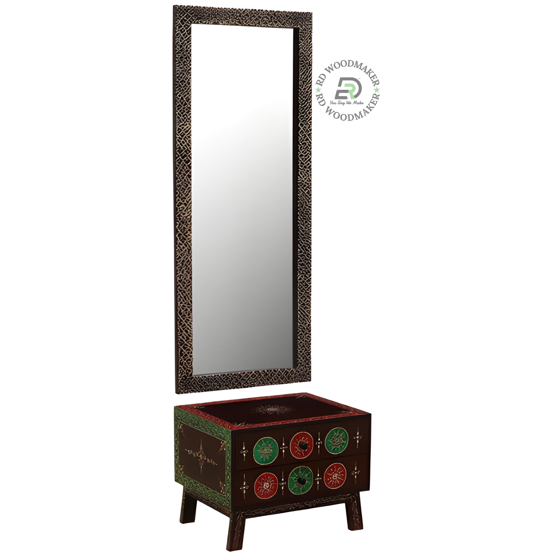 Designer Wooden Dressing Mirror with Storage Chest Unit